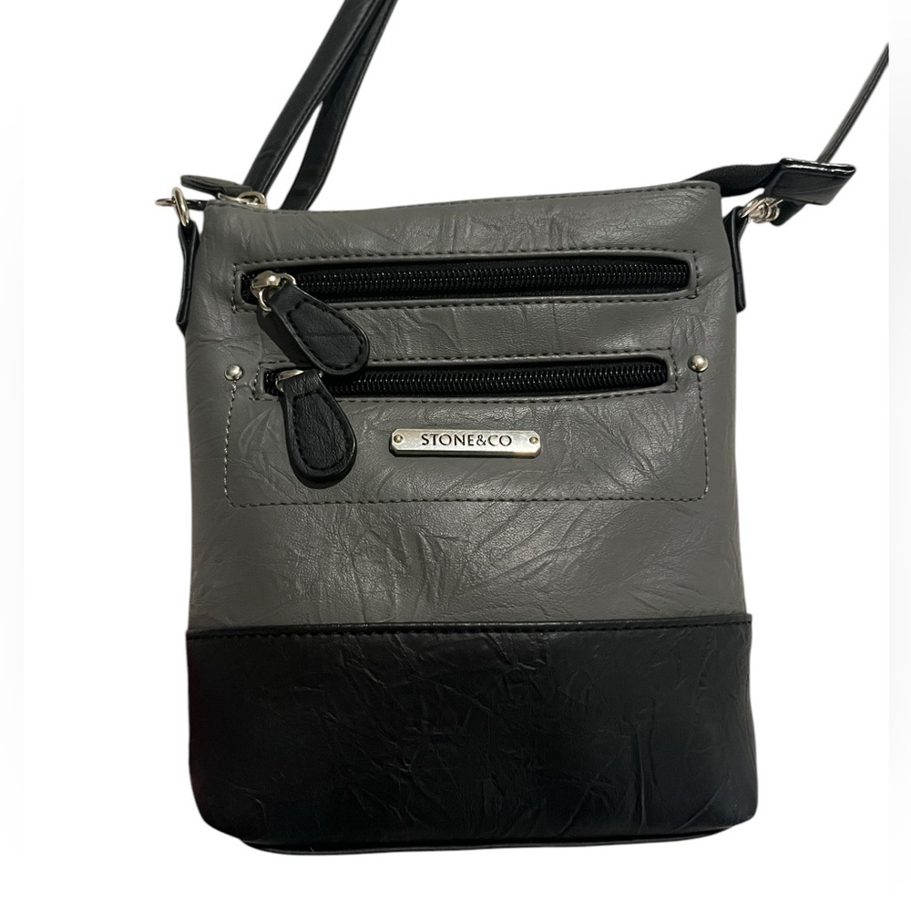 Stone & Co Crossbody Purse 7” x 8” Black and Gray